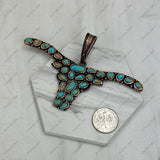 PD251130-03-COPPER-BLUE              Copper metal with blue turquoise stone long horn Pendent