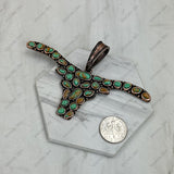 PD251130-03-COPPER-BLUE              Copper metal with blue turquoise stone long horn Pendent