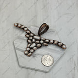 PD251130-03-COPPER-BLUE              Copper metal with blue turquoise stone long horn Pendent