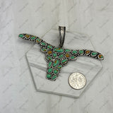 PD251130-03-SILVER-BLUE                  Silver metal with blue turquoise stone long horn Pendent