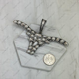 PD251130-03-SILVER-BLUE                  Silver metal with blue turquoise stone long horn Pendent