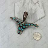 PD251130-04CP-BLUE                                     Copper metal with blue turquoise stone Longhorn Pendent