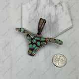 PD251130-04CP-BLUE                                     Copper metal with blue turquoise stone Longhorn Pendent