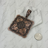 PD260320-03-COPPER            large square copper metal Pendent