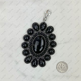 PDS180131-02-BLUE       silver with blue turquoise stone oval concho pendent