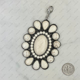 PDS180131-02-BLUE       silver with blue turquoise stone oval concho pendent