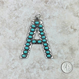 PDS230703A-BLUE      Silver with blue turquoise stone letter A pendant