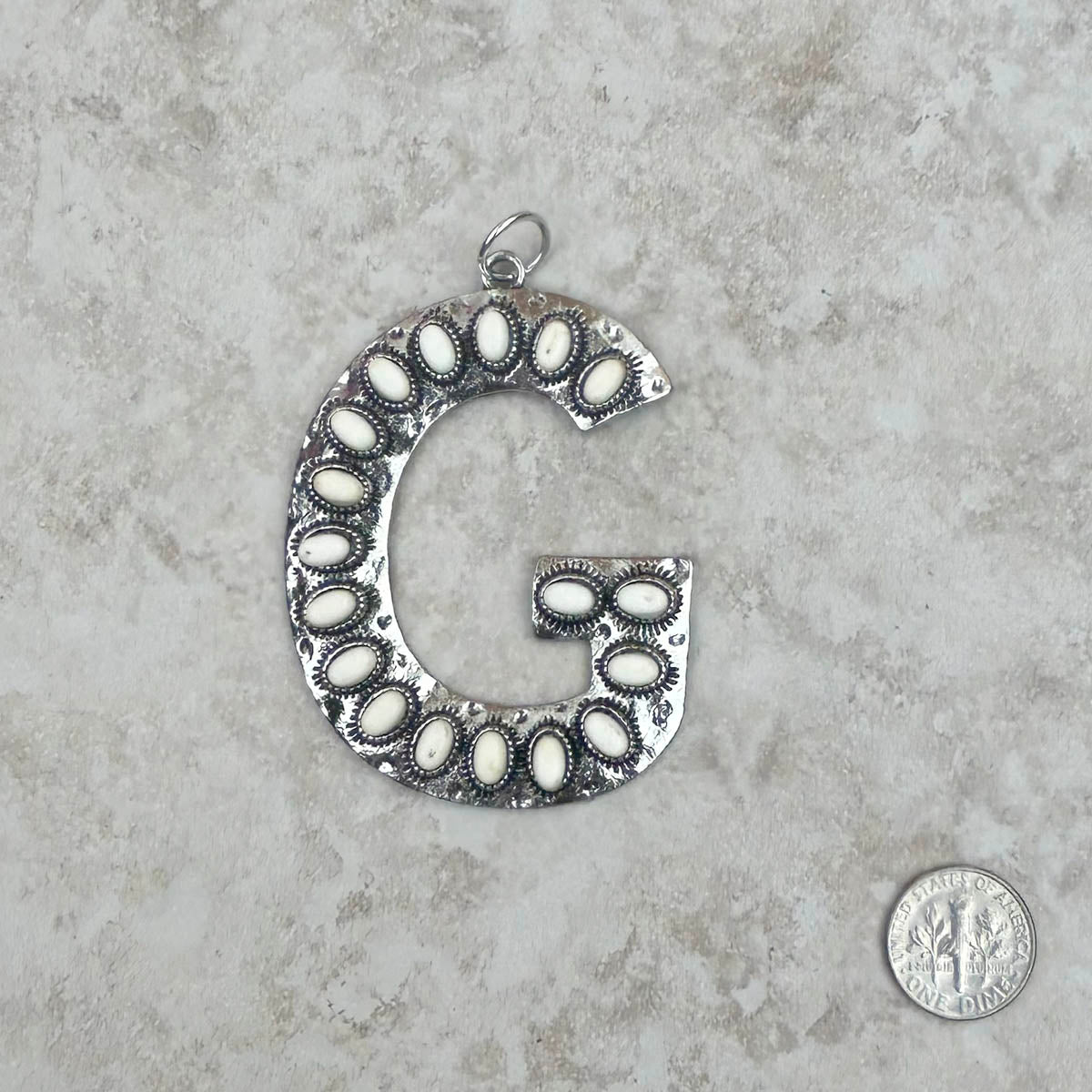 PDS230703G-MUTI	Silver with muti stone letter G pendant