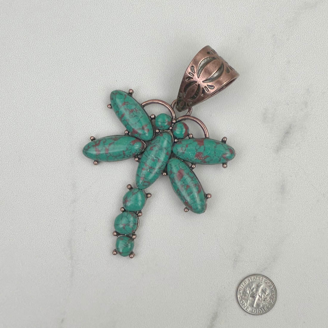 PDS230813-05     Copper with blue turquoise stone dragonfly pendant