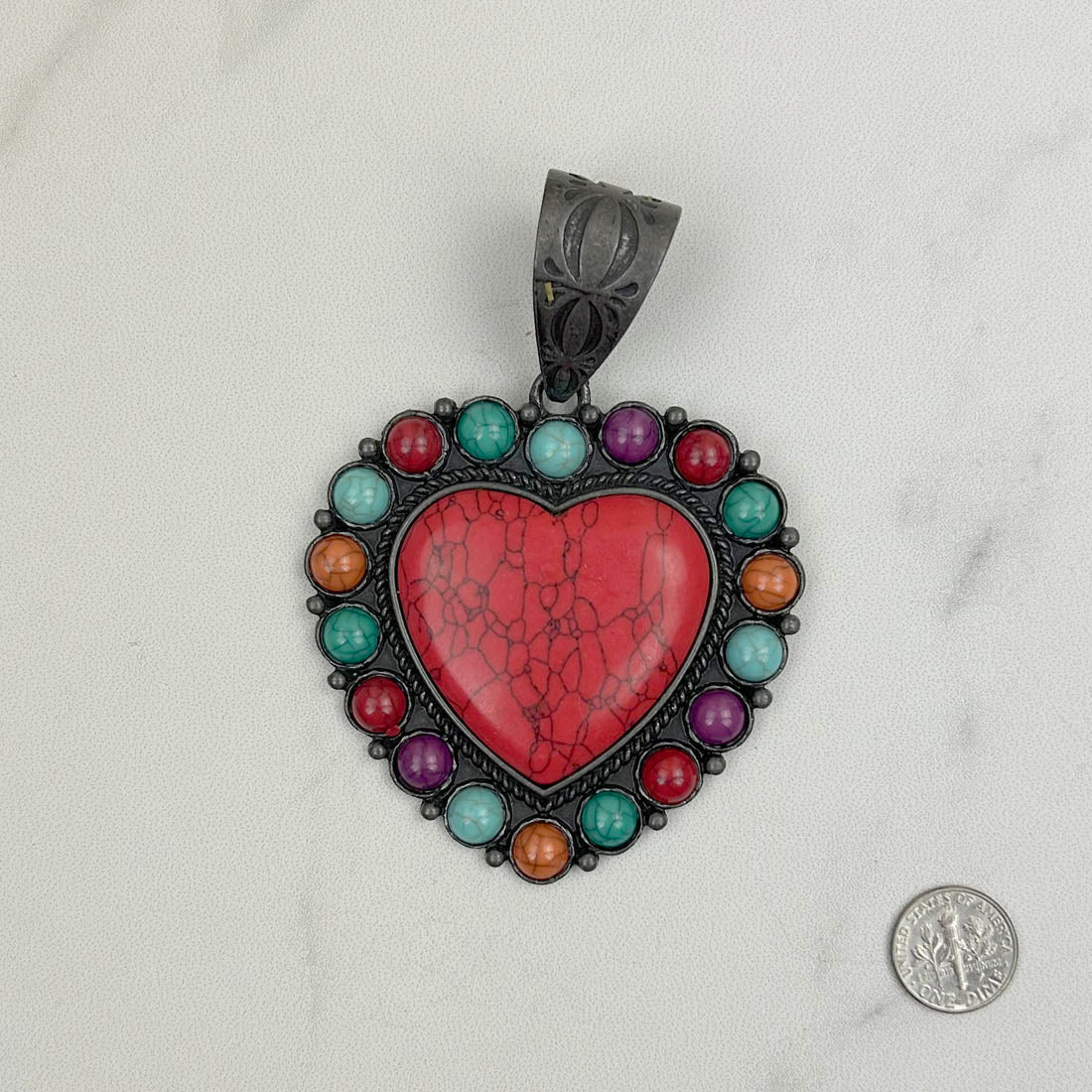 PDS230813-28         Silver with blue turquoise stone heart pendant