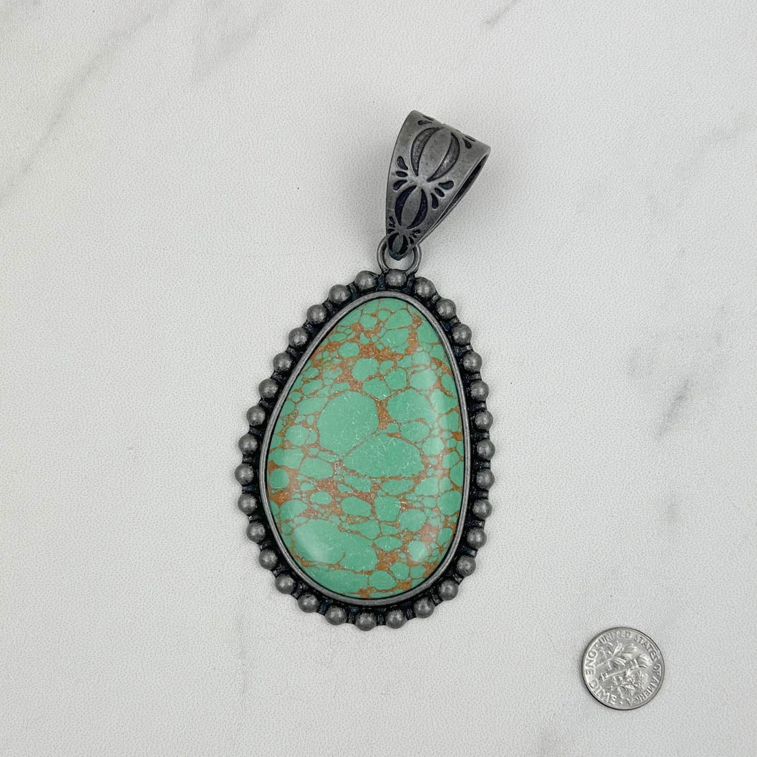 PDS230813-38      Silver with blue turquoise stone teardrop pendant