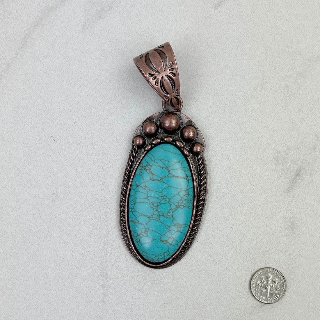 PDS230813-45      Copper with blue turquoise stone oval shape pendent