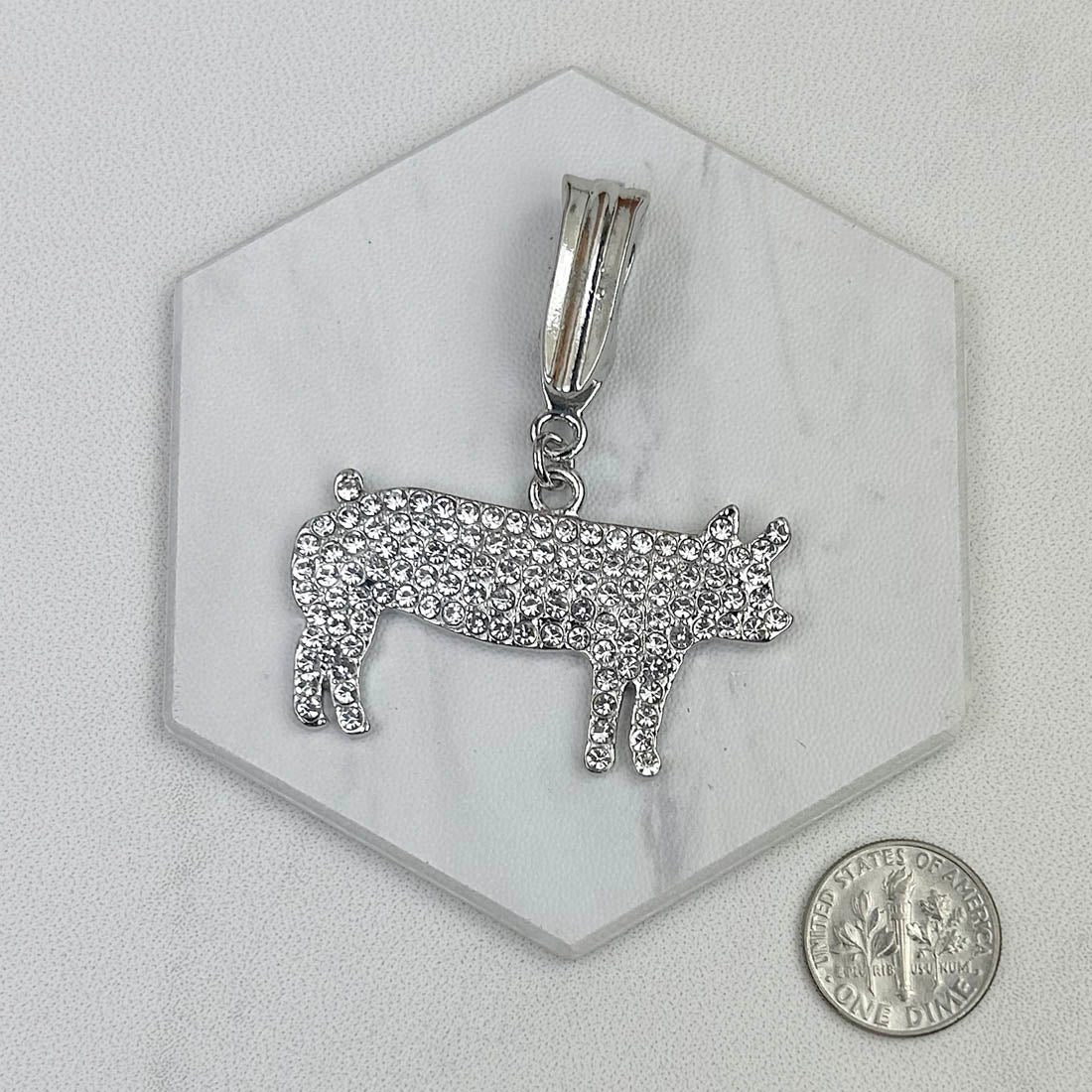 PDS230815-02         Silver with Clear crystal piggy pendent