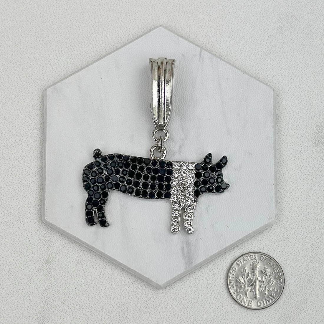PDS230815-03        Silver with Clear and black crystal piggy pendent