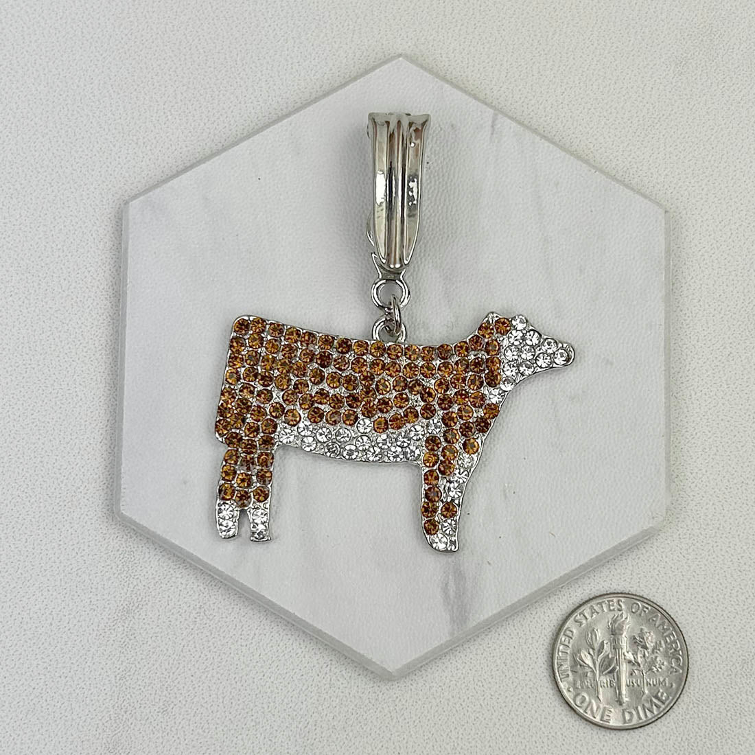 PDS230815-05        Silver with brown crystal cow pendent