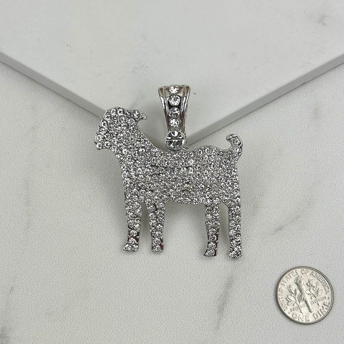 PDS230815-09         Silver with Clear crystal goat pendent