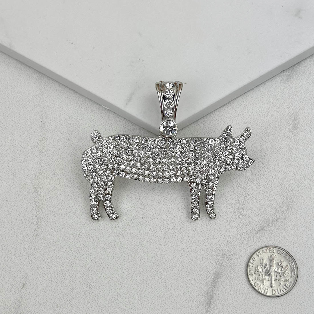 PDS230815-11         Silver with Clear crystal piggy pendent