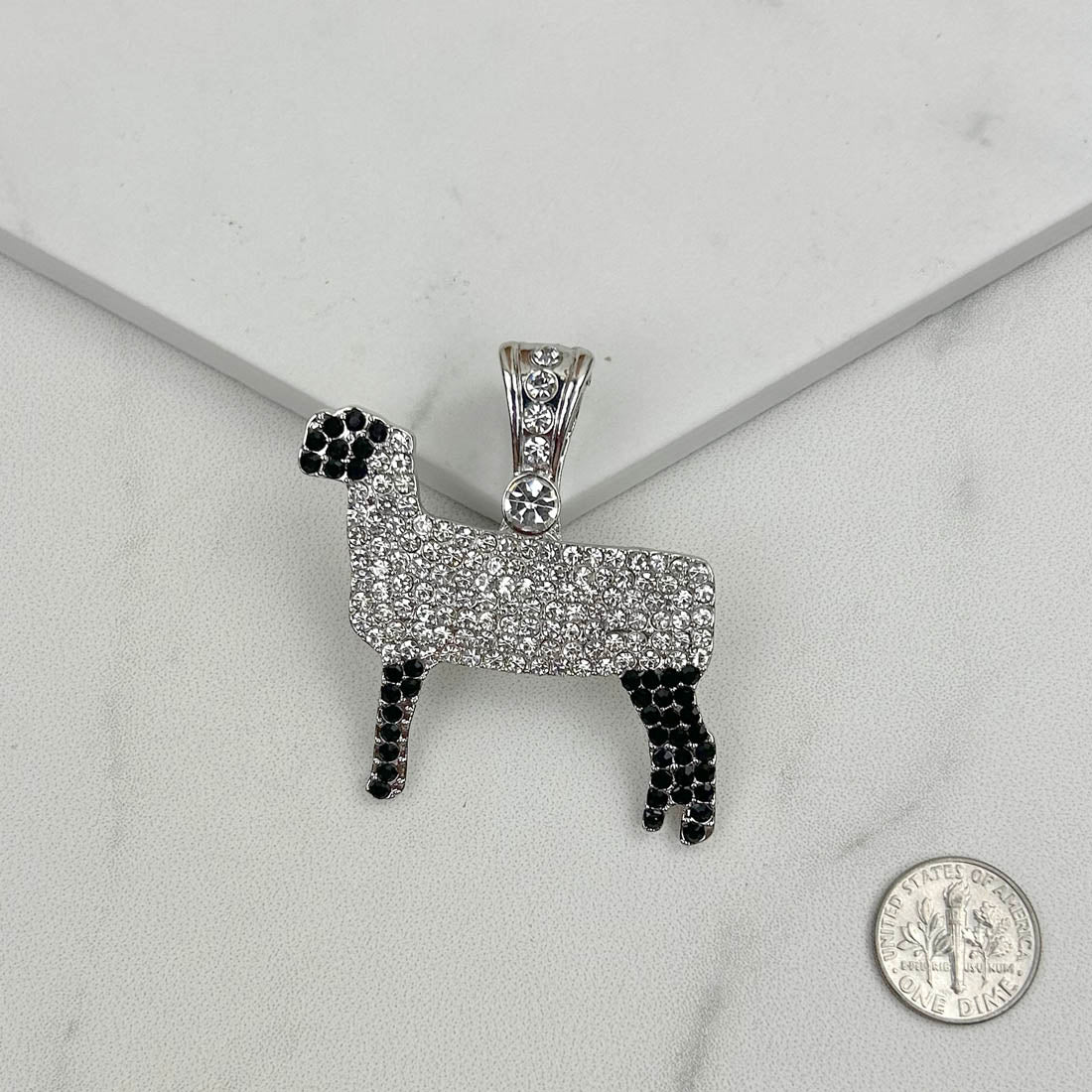 PDS230815-12         Silver with Clear and black crystal sheep pendent