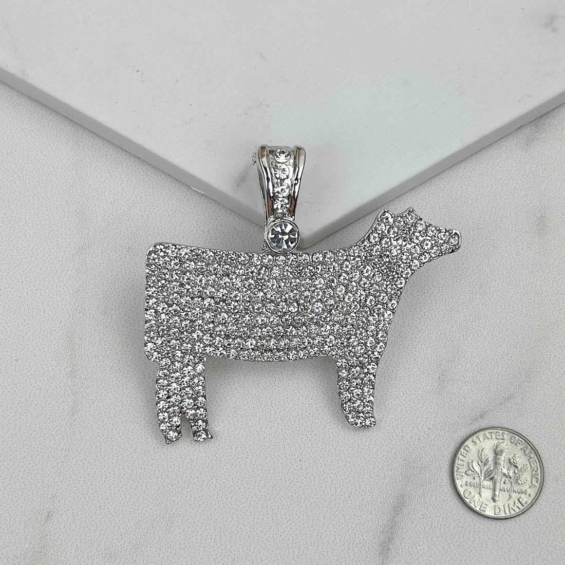 PDS230815-15       Silver with Clear crystal cow pendent