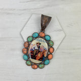 PDS230827-03                Copper oval with muti color stone cowgirl pendent