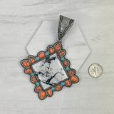 PDS230827-05              Silver square with orange and blue stone cowboy pendent