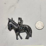 PDY250823-01-BLUE          Silver metal donkey with blue turquoise stone pendent