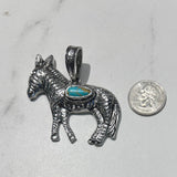 PDY250823-01-BLUE          Silver metal donkey with blue turquoise stone pendent