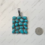 PDS250430-01-BLUE                50 x 60 mm Rectangle Silver metal with blue TQ stone Pendent