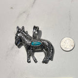 PDY250823-01-BLUE          Silver metal donkey with blue turquoise stone pendent