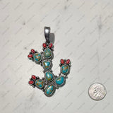 PDS250430-02-BLUE            Silver metal with blue turquoise stone cactus pendent