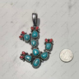 PDS250430-02-BLUE            Silver metal with blue turquoise stone cactus pendent