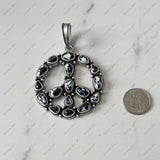PDS250430-03-BLUE           60 mm silver metal with blue turquoise stone peace sign pendent&nbsp;