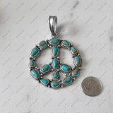 PDS250430-03-WHITE                  60 mm silver metal with white turquoise stone peace sign pendent