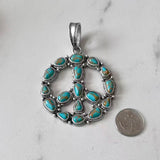 PDS250430-03-WHITE                  60 mm silver metal with white turquoise stone peace sign pendent