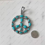 PDS250430-03-BLUE           60 mm silver metal with blue turquoise stone peace sign pendent 