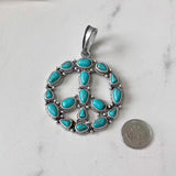 PDS250430-03-BLUE           60 mm silver metal with blue turquoise stone peace sign pendent&nbsp;