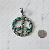 PDS250430-03-BLUE           60 mm silver metal with blue turquoise stone peace sign pendent&nbsp;