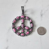 PDS250430-03-WHITE                  60 mm silver metal with white turquoise stone peace sign pendent