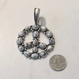 PDS250730-01-GREEN           55 mm silver metal with green turquoise stone peace sign pendent