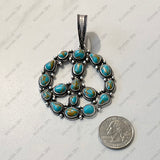 PDS250730-01-GREEN           55 mm silver metal with green turquoise stone peace sign pendent