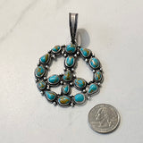 PDS250730-01-GREEN           55 mm silver metal with green turquoise stone peace sign pendent