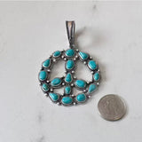 PDS250730-01-GREEN           55 mm silver metal with green turquoise stone peace sign pendent