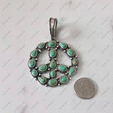 PDS250730-01-GREEN           55 mm silver metal with green turquoise stone peace sign pendent