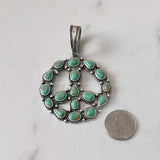 PDS250730-01-GREEN           55 mm silver metal with green turquoise stone peace sign pendent