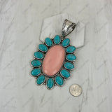 PDS251230-01SL-WHITE                  Silver metal with white turquoise stone oval flower concho Pendent