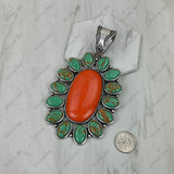 PDS251230-01SL-WHITE                  Silver metal with white turquoise stone oval flower concho Pendent