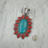 PDS251230-01SL-WHITE                  Silver metal with white turquoise stone oval flower concho Pendent