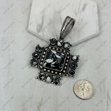 PDS251230-02-BLUE                            Silver metal with blue turquoise stone cross Pendent