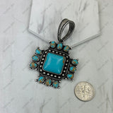 PDS251230-02-RED-BLUE                                  Silver metal with red and blue turquoise stone cross Pendent