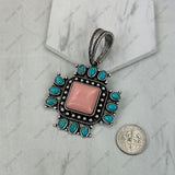 PDS251230-02-RED-BLUE                                  Silver metal with red and blue turquoise stone cross Pendent